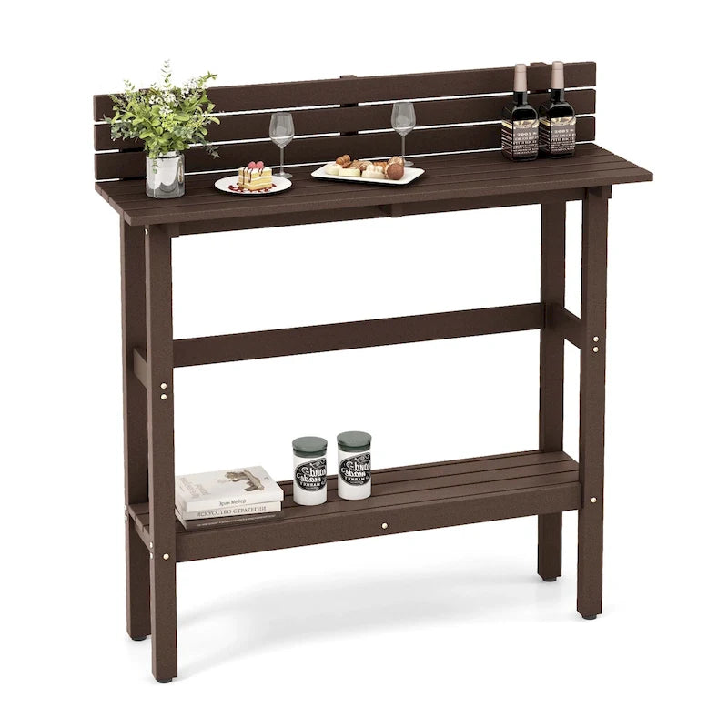 48-Inch Outdoor Bar Table with Storage Shelf, Anti-Fall Baffle and Adjustable Foot Pads