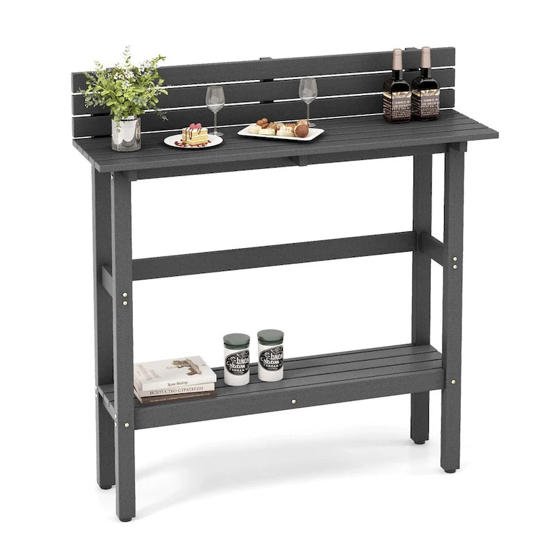 48-Inch Outdoor Bar Table with Storage Shelf, Anti-Fall Baffle and Adjustable Foot Pads