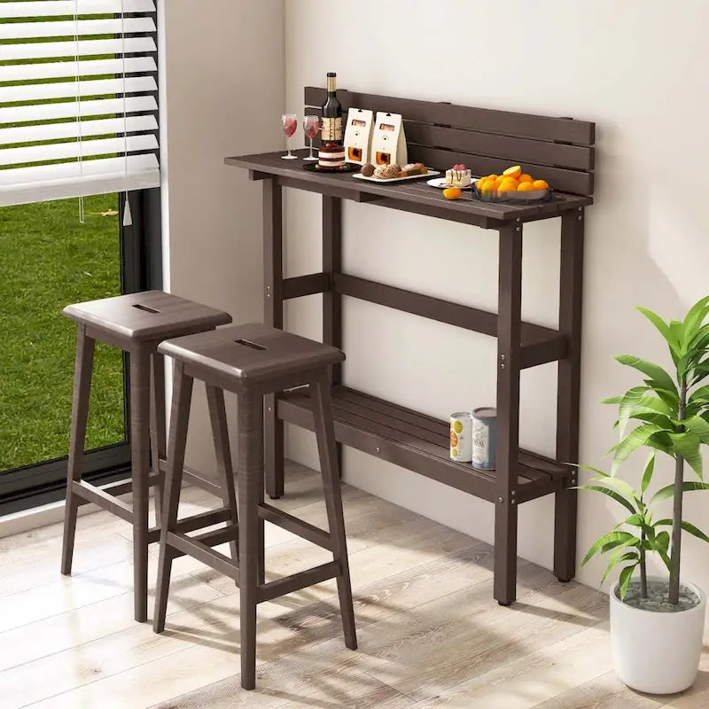 48-Inch Outdoor Bar Table with Storage Shelf, Anti-Fall Baffle and Adjustable Foot Pads