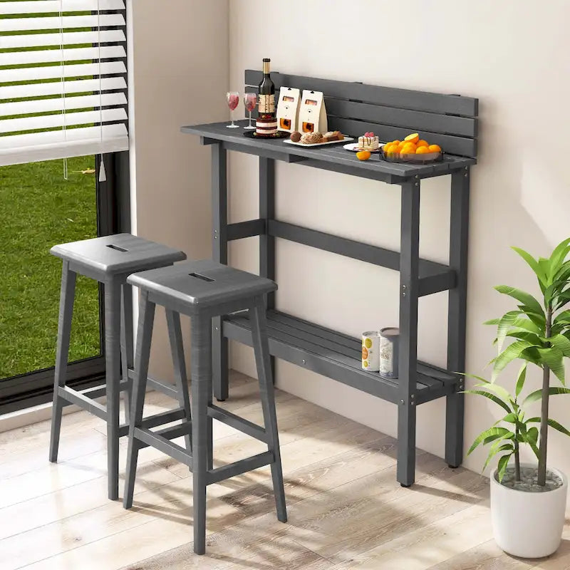 48-Inch Outdoor Bar Table with Storage Shelf, Anti-Fall Baffle and Adjustable Foot Pads
