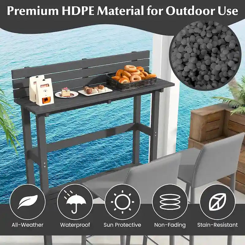 48-Inch Outdoor Bar Table with Storage Shelf, Anti-Fall Baffle and Adjustable Foot Pads