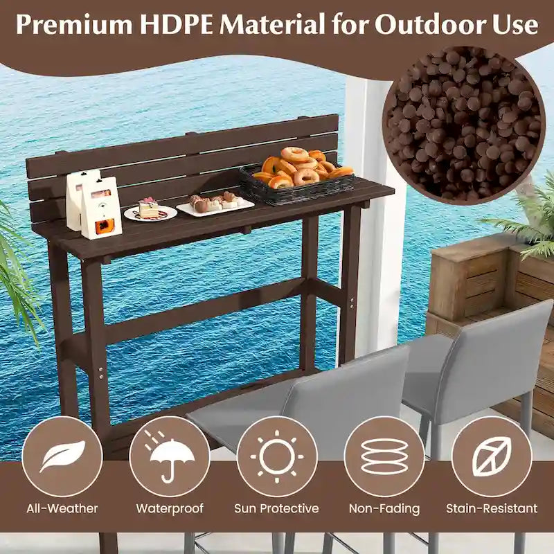 48-Inch Outdoor Bar Table with Storage Shelf, Anti-Fall Baffle and Adjustable Foot Pads