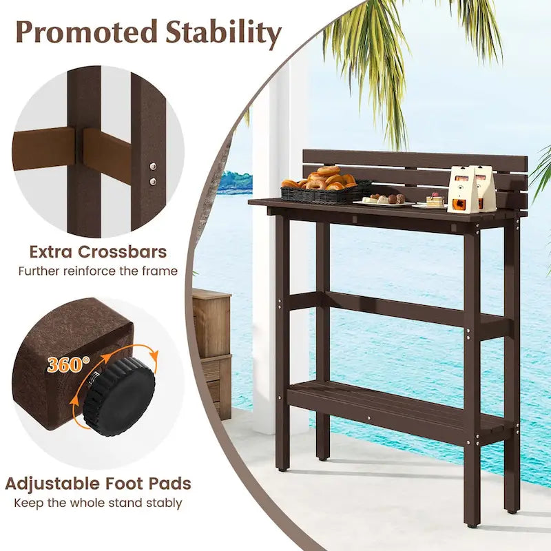 48-Inch Outdoor Bar Table with Storage Shelf, Anti-Fall Baffle and Adjustable Foot Pads