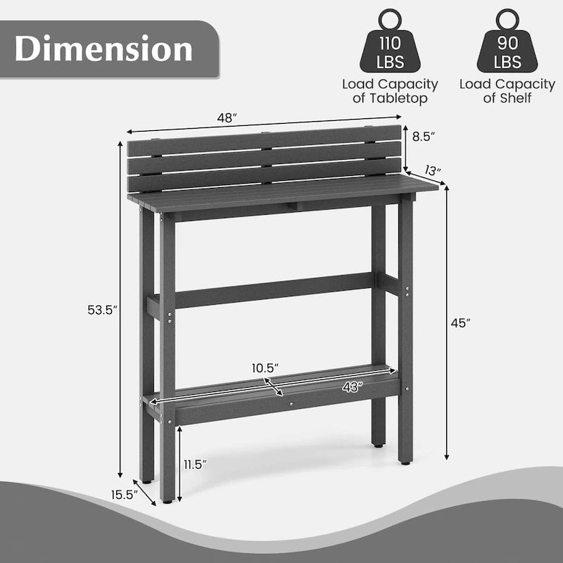 48-Inch Outdoor Bar Table with Storage Shelf, Anti-Fall Baffle and Adjustable Foot Pads
