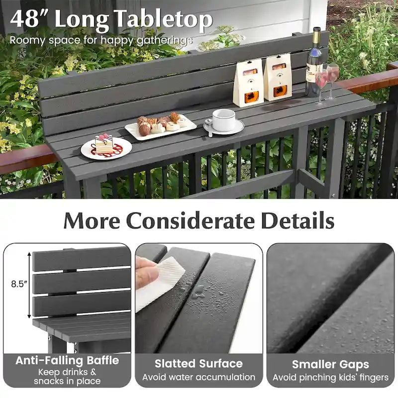 48-Inch Outdoor Bar Table with Storage Shelf, Anti-Fall Baffle and Adjustable Foot Pads
