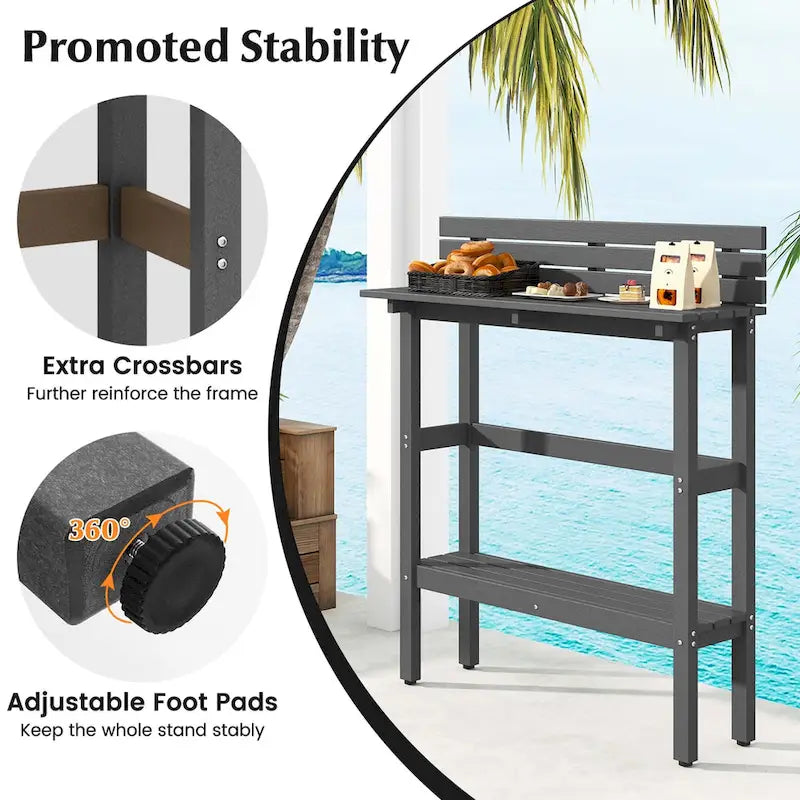 48-Inch Outdoor Bar Table with Storage Shelf, Anti-Fall Baffle and Adjustable Foot Pads