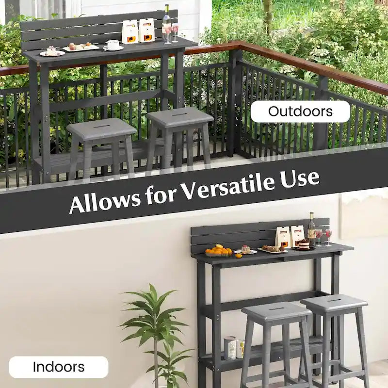 48-Inch Outdoor Bar Table with Storage Shelf, Anti-Fall Baffle and Adjustable Foot Pads