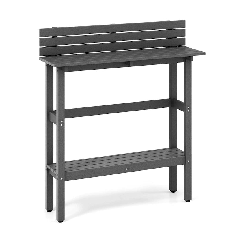 48-Inch Outdoor Bar Table with Storage Shelf, Anti-Fall Baffle and Adjustable Foot Pads