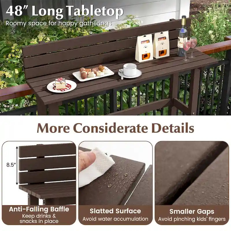 48-Inch Outdoor Bar Table with Storage Shelf, Anti-Fall Baffle and Adjustable Foot Pads