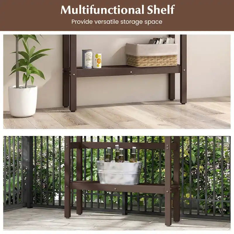 48-Inch Outdoor Bar Table with Storage Shelf, Anti-Fall Baffle and Adjustable Foot Pads