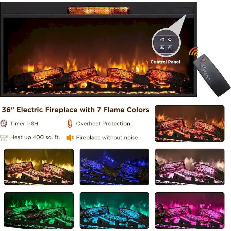 Mid-Century Modern TV Stand with 36-Inch Electric Fireplace Insert