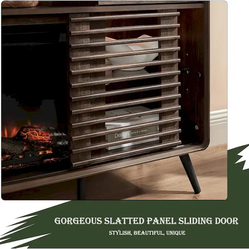 Mid-Century Modern TV Stand with 36-Inch Electric Fireplace Insert