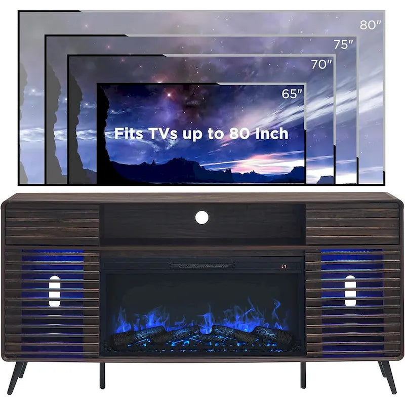 Mid-Century Modern TV Stand with 36-Inch Electric Fireplace Insert