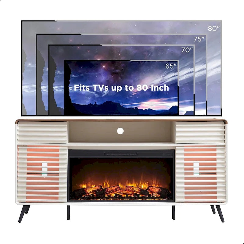 Mid-Century Modern TV Stand with 36-Inch Electric Fireplace Insert