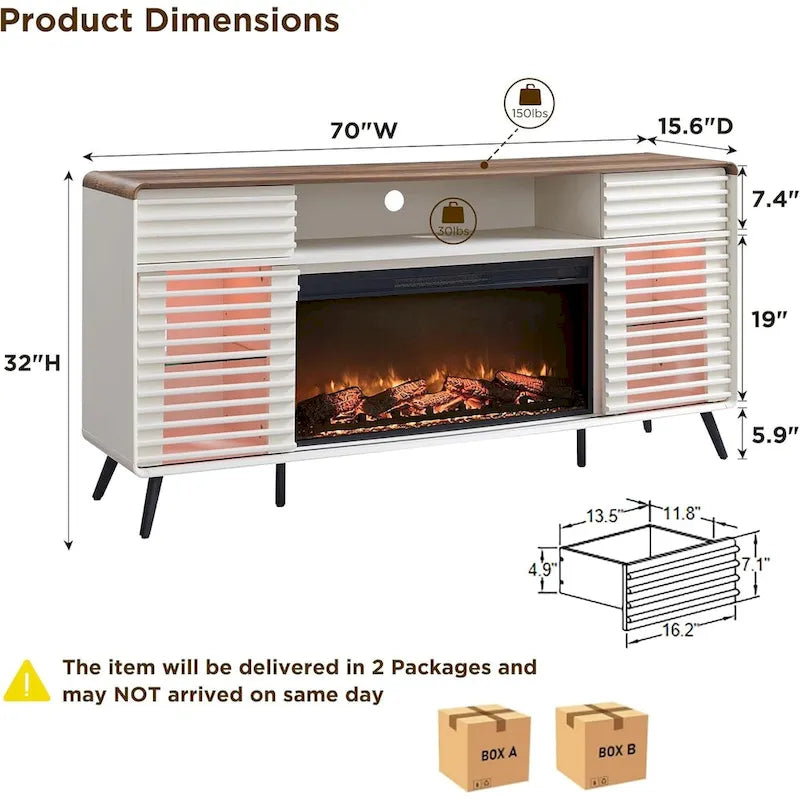 Mid-Century Modern TV Stand with 36-Inch Electric Fireplace Insert