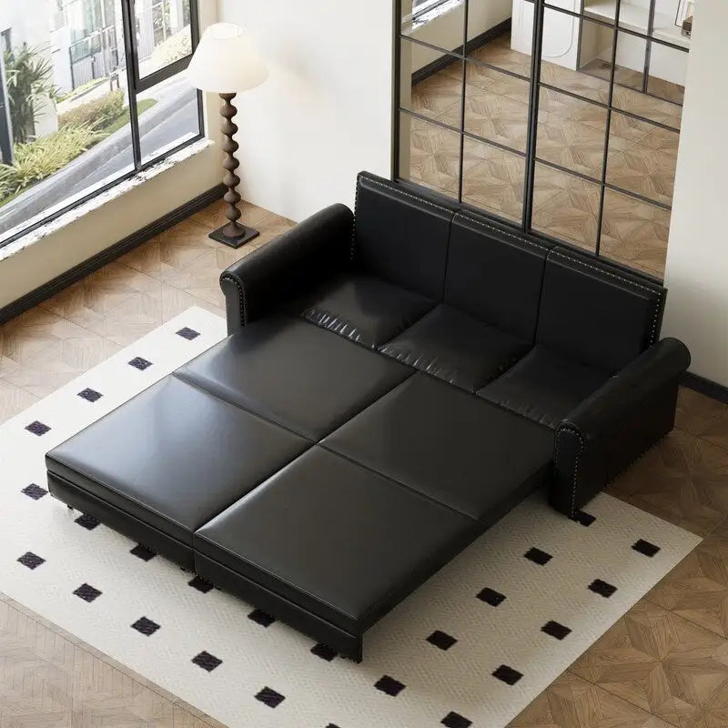 3-in-1 Convertible Chesterfield Sleeper Sofa with Pull-Out King Bed, Nailhead Trim and Rolled Arms