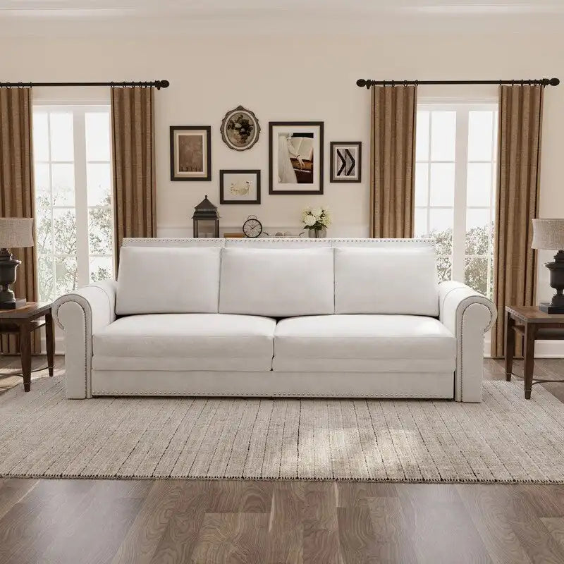3-in-1 Convertible Chesterfield Sleeper Sofa with Pull-Out King Bed, Nailhead Trim and Rolled Arms