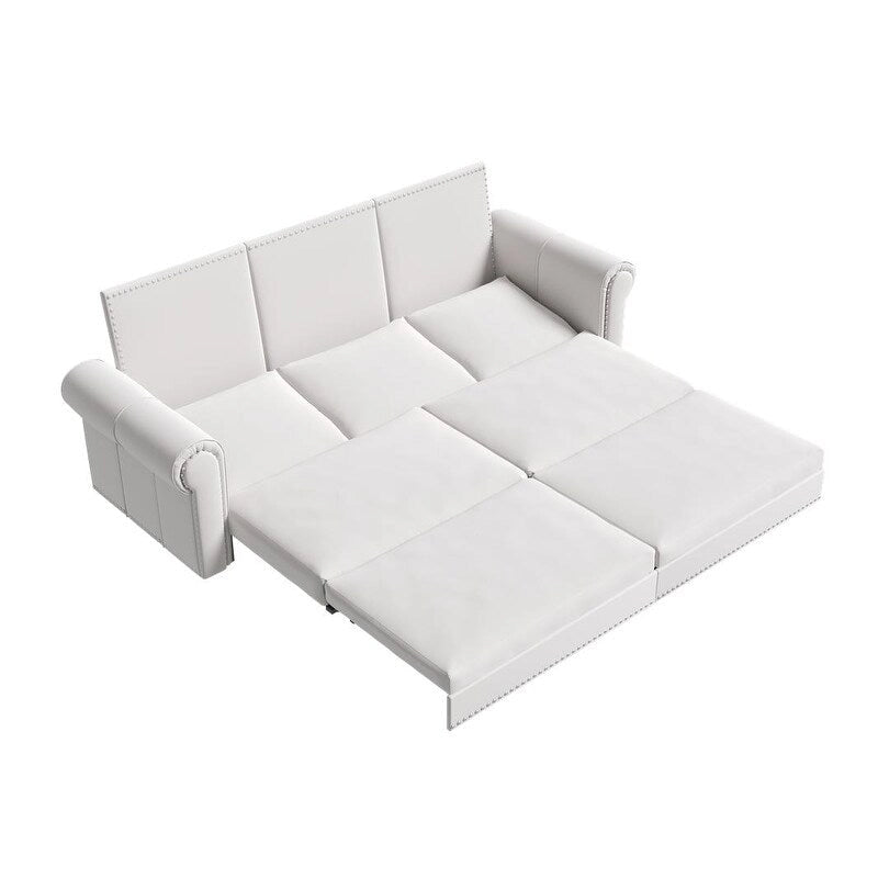 3-in-1 Convertible Chesterfield Sleeper Sofa with Pull-Out King Bed, Nailhead Trim and Rolled Arms