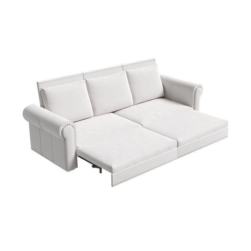3-in-1 Convertible Chesterfield Sleeper Sofa with Pull-Out King Bed, Nailhead Trim and Rolled Arms