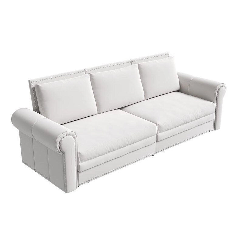 3-in-1 Convertible Chesterfield Sleeper Sofa with Pull-Out King Bed, Nailhead Trim and Rolled Arms