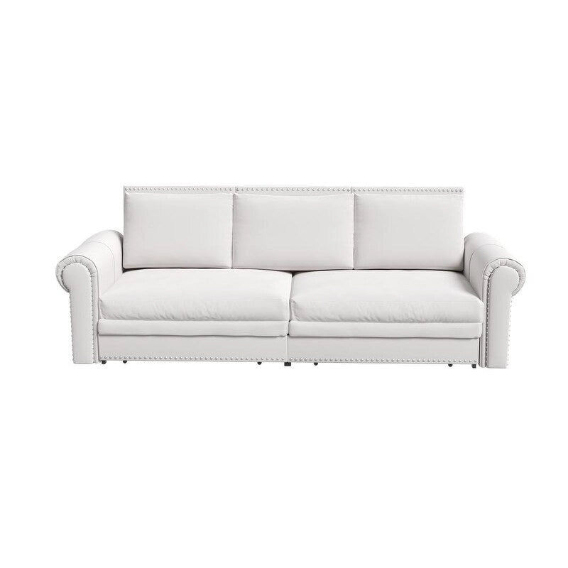 3-in-1 Convertible Chesterfield Sleeper Sofa with Pull-Out King Bed, Nailhead Trim and Rolled Arms