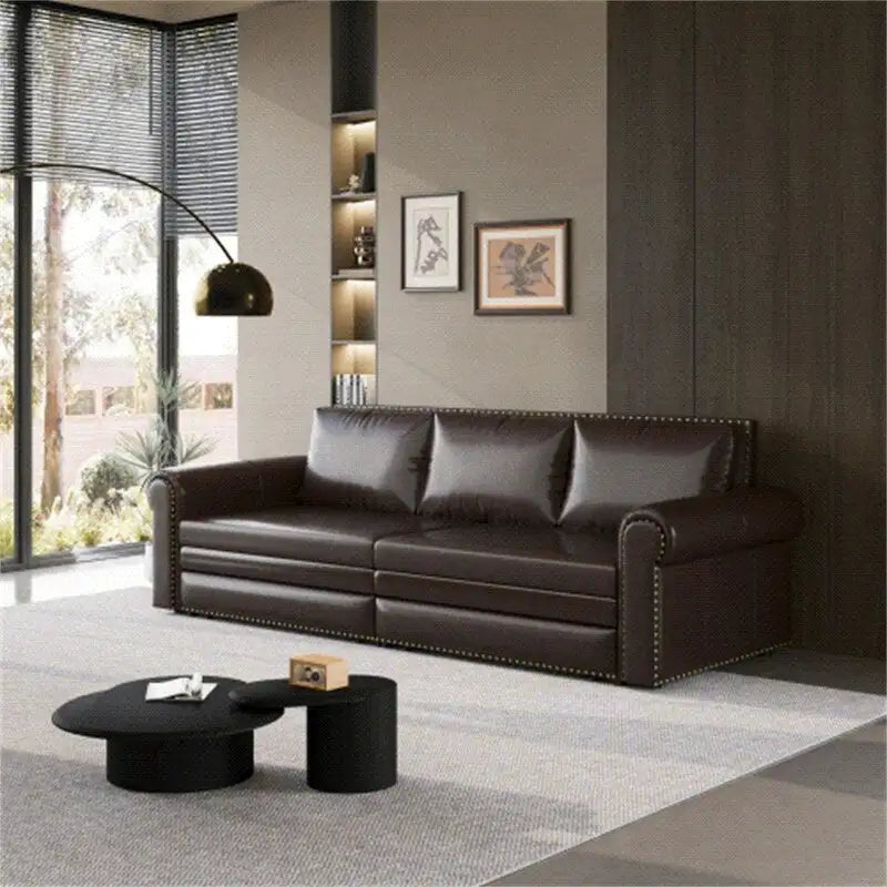 3-in-1 Convertible Chesterfield Sleeper Sofa with Pull-Out King Bed, Nailhead Trim and Rolled Arms
