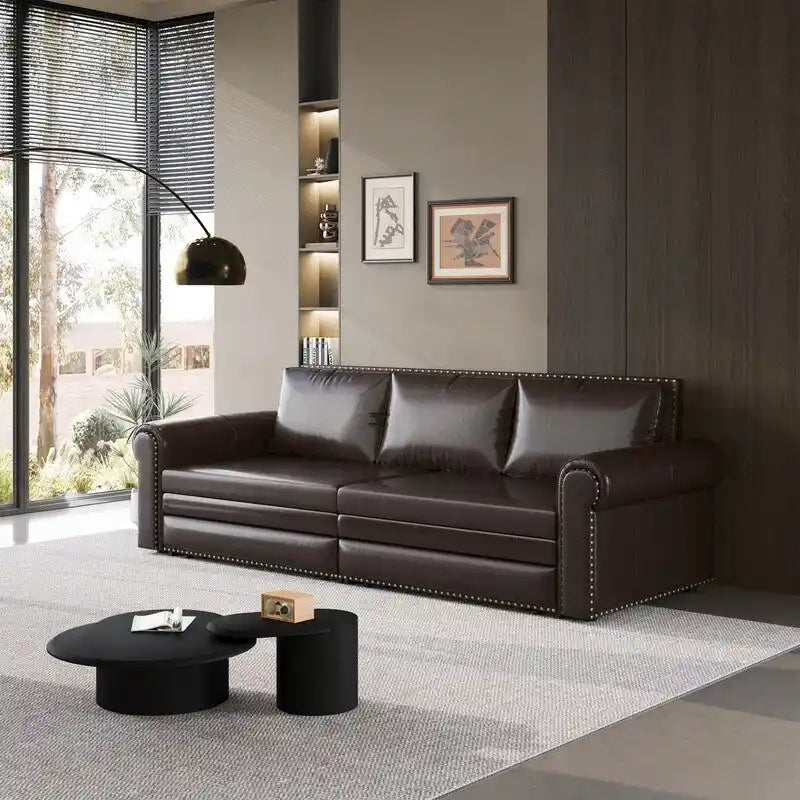 3-in-1 Convertible Chesterfield Sleeper Sofa with Pull-Out King Bed, Nailhead Trim and Rolled Arms