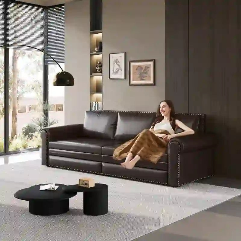 3-in-1 Convertible Chesterfield Sleeper Sofa with Pull-Out King Bed, Nailhead Trim and Rolled Arms