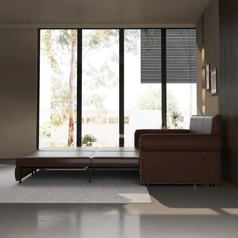 3-in-1 Convertible Chesterfield Sleeper Sofa with Pull-Out King Bed, Nailhead Trim and Rolled Arms