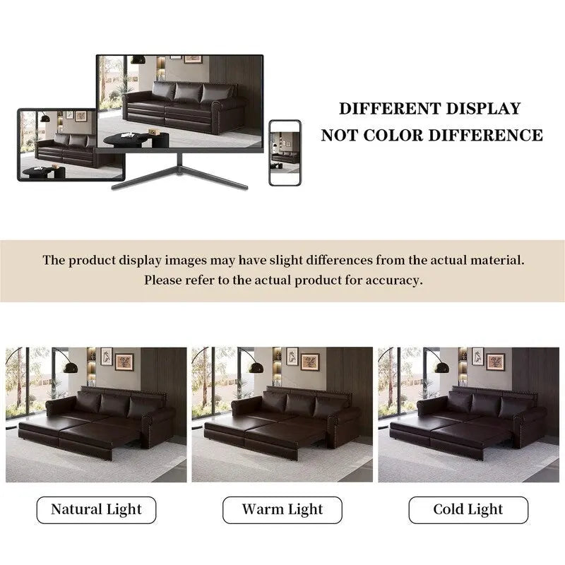 3-in-1 Convertible Chesterfield Sleeper Sofa with Pull-Out King Bed, Nailhead Trim and Rolled Arms