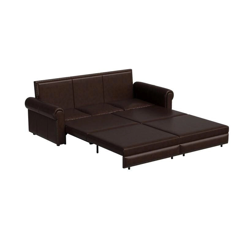 3-in-1 Convertible Chesterfield Sleeper Sofa with Pull-Out King Bed, Nailhead Trim and Rolled Arms