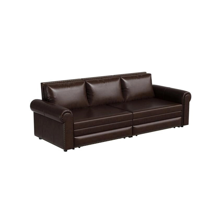 3-in-1 Convertible Chesterfield Sleeper Sofa with Pull-Out King Bed, Nailhead Trim and Rolled Arms
