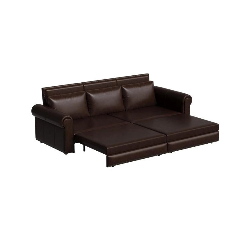 3-in-1 Convertible Chesterfield Sleeper Sofa with Pull-Out King Bed, Nailhead Trim and Rolled Arms