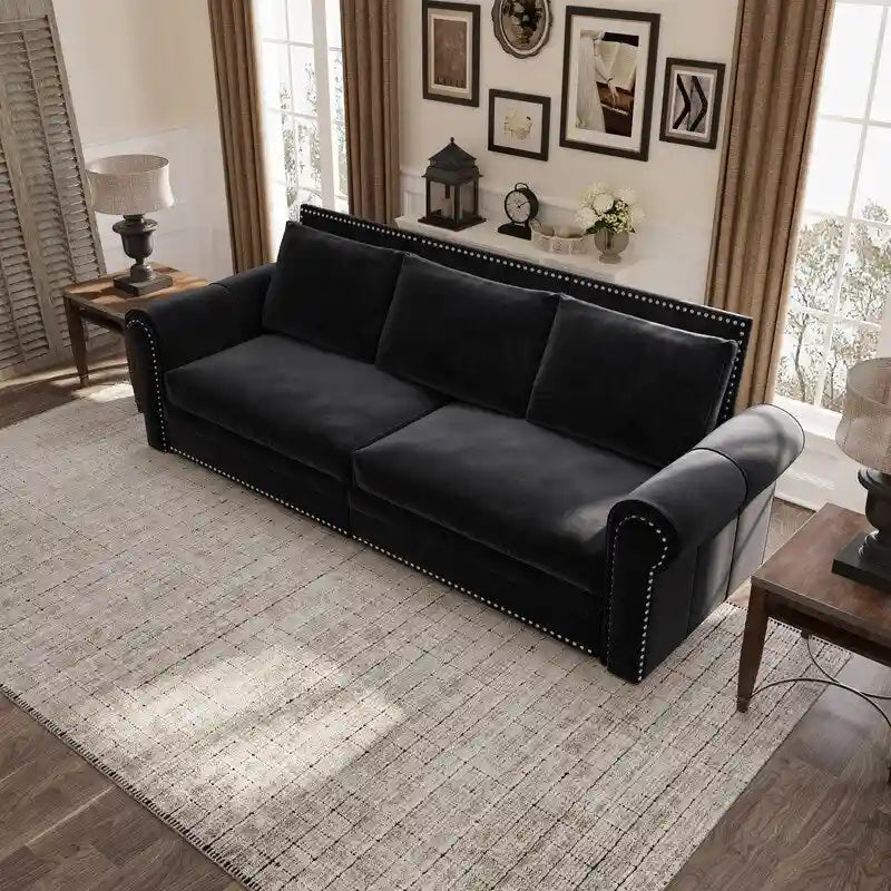 3-in-1 Convertible Chesterfield Sleeper Sofa with Pull-Out King Bed, Nailhead Trim and Rolled Arms