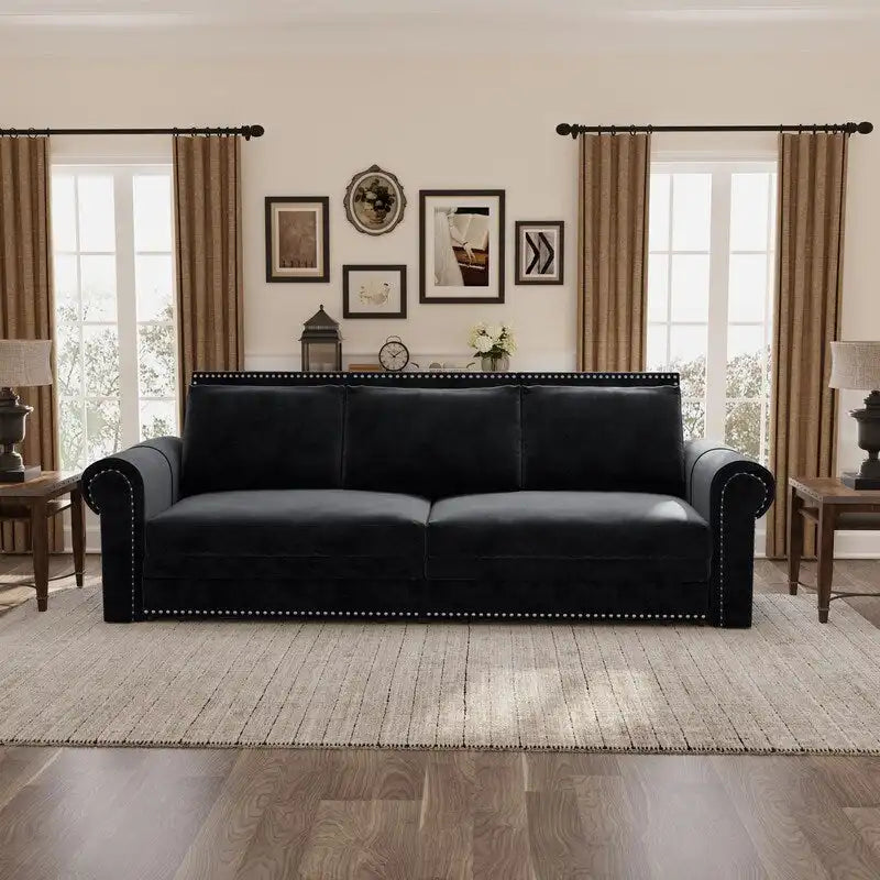3-in-1 Convertible Chesterfield Sleeper Sofa with Pull-Out King Bed, Nailhead Trim and Rolled Arms