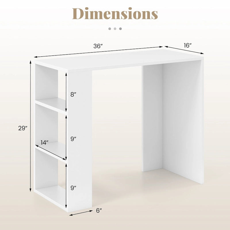36-Inch Compact Writing Desk with 3 Open Shelves and Anti-Tipping Kit