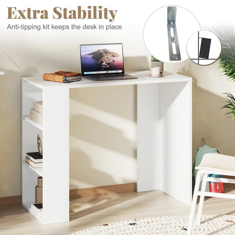 36-Inch Compact Writing Desk with 3 Open Shelves and Anti-Tipping Kit