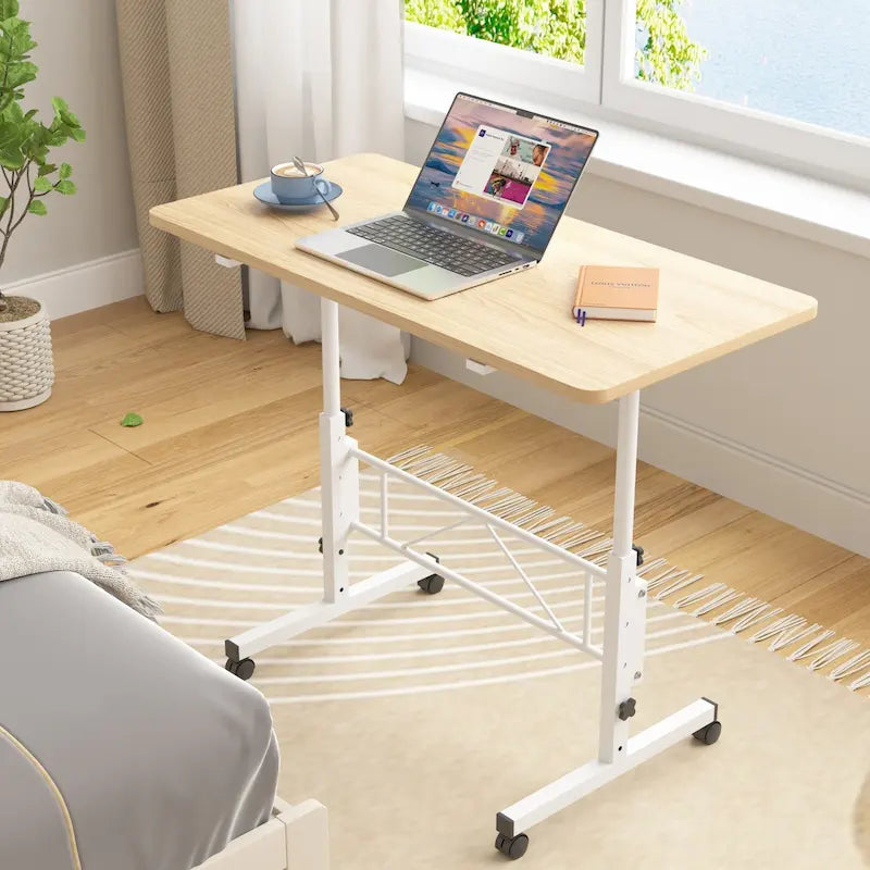 Height-Adjustable Rolling Standing Desk with Lockable Wheels