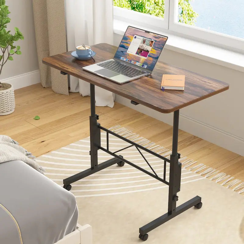 Height-Adjustable Rolling Standing Desk with Lockable Wheels