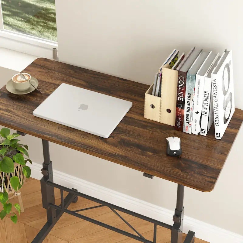 Height-Adjustable Rolling Standing Desk with Lockable Wheels