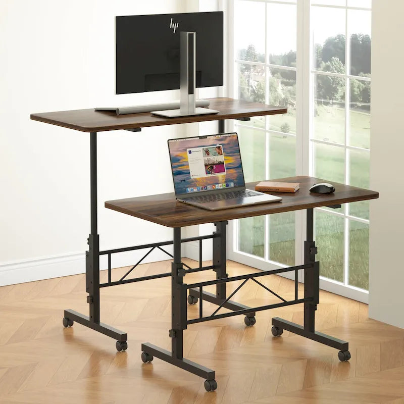 Height-Adjustable Rolling Standing Desk with Lockable Wheels