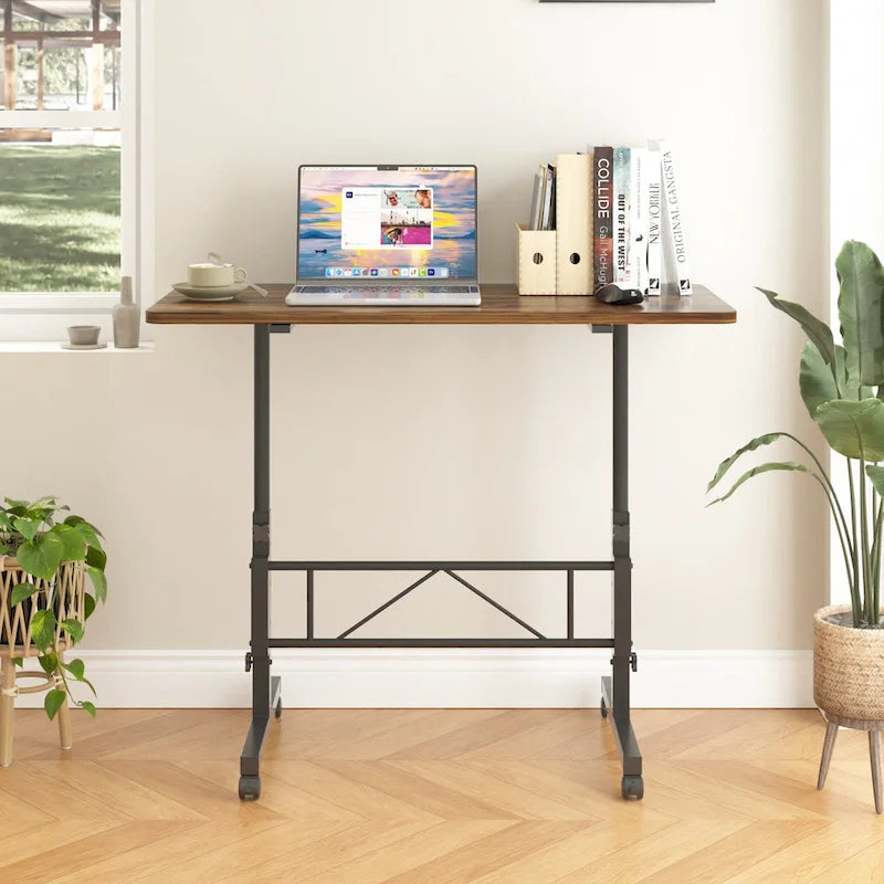 Height-Adjustable Rolling Standing Desk with Lockable Wheels