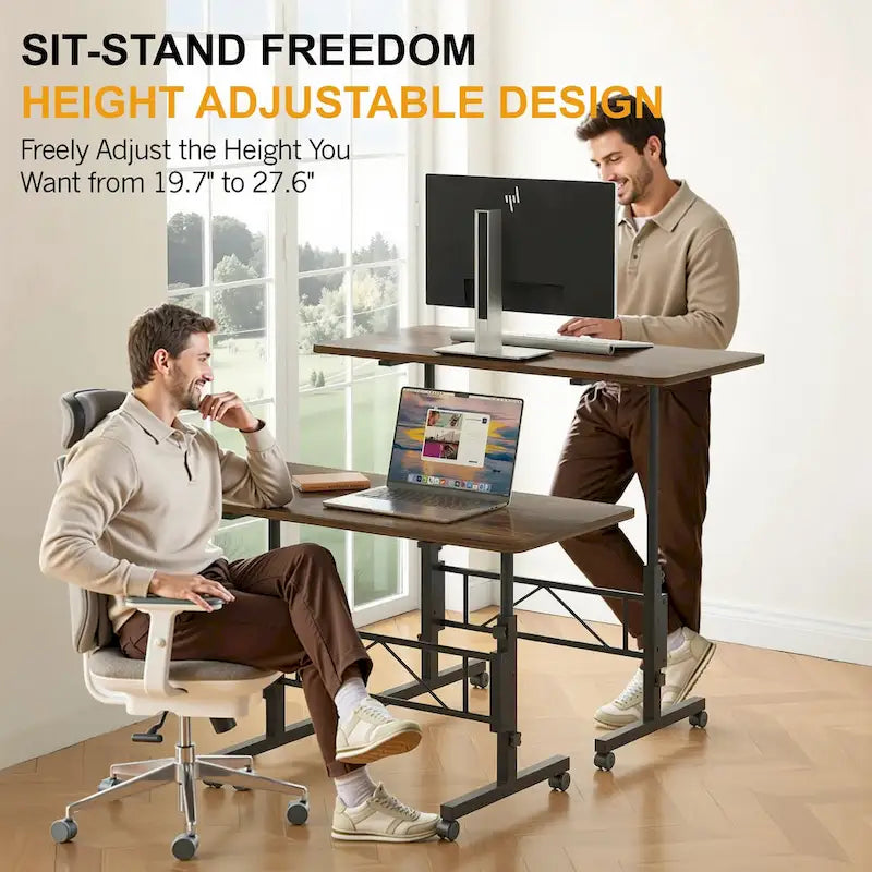 Height-Adjustable Rolling Standing Desk with Lockable Wheels