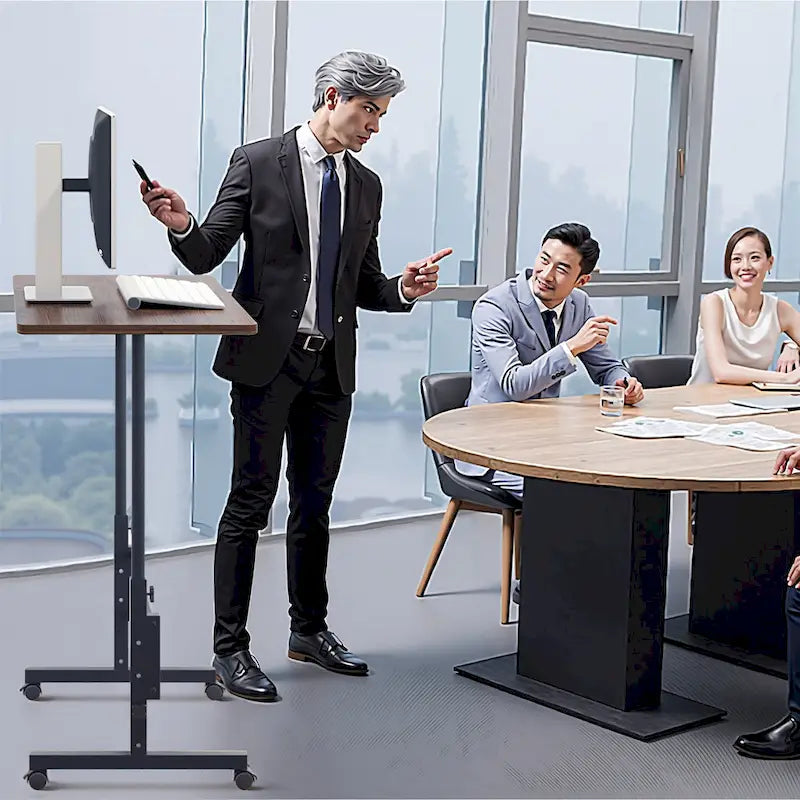 Height-Adjustable Rolling Standing Desk with Lockable Wheels