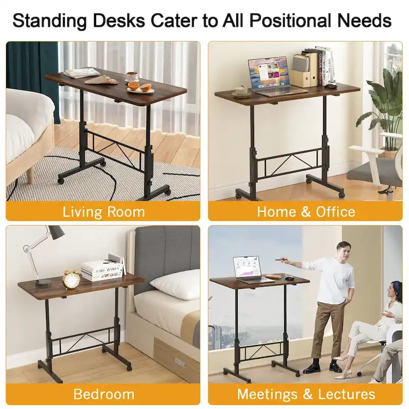 Height-Adjustable Rolling Standing Desk with Lockable Wheels