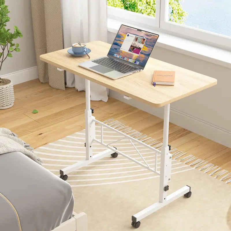 Height-Adjustable Rolling Standing Desk with Lockable Wheels