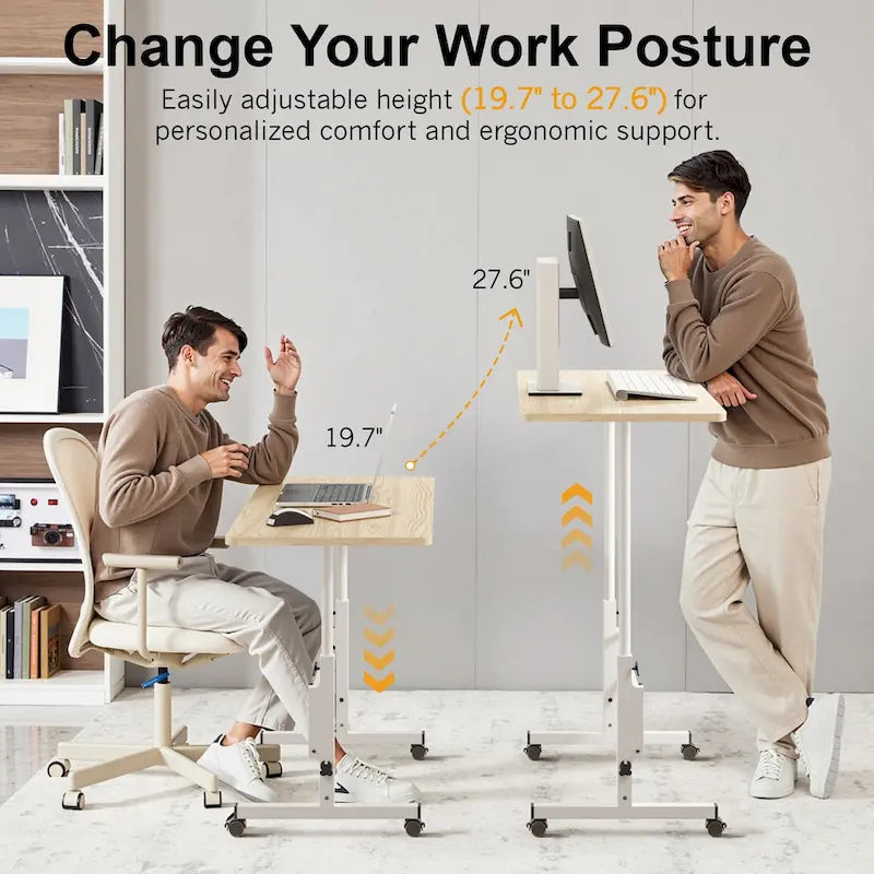 Height-Adjustable Rolling Standing Desk with Lockable Wheels