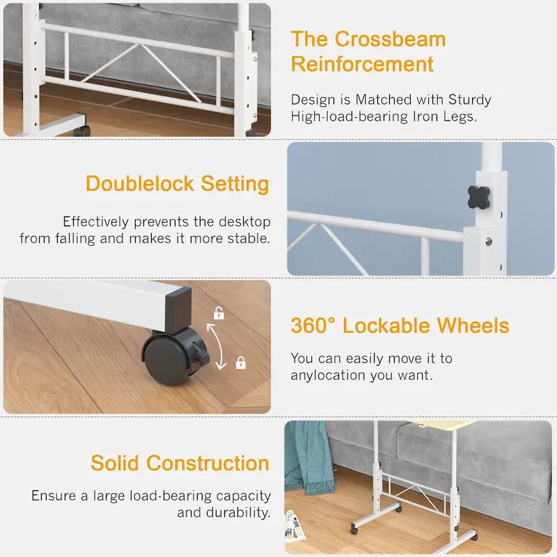 Height-Adjustable Rolling Standing Desk with Lockable Wheels