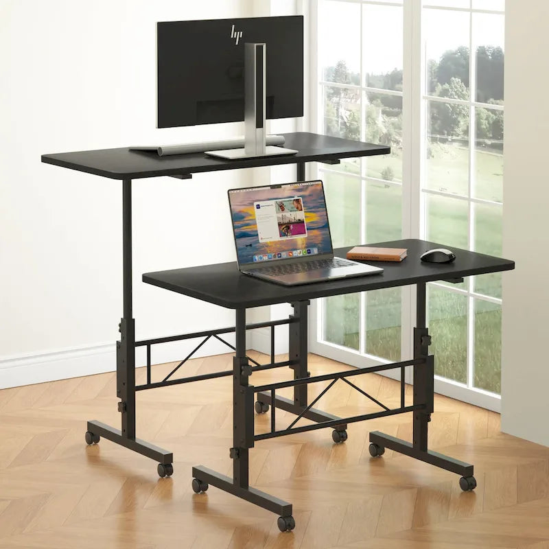 Height-Adjustable Rolling Standing Desk with Lockable Wheels