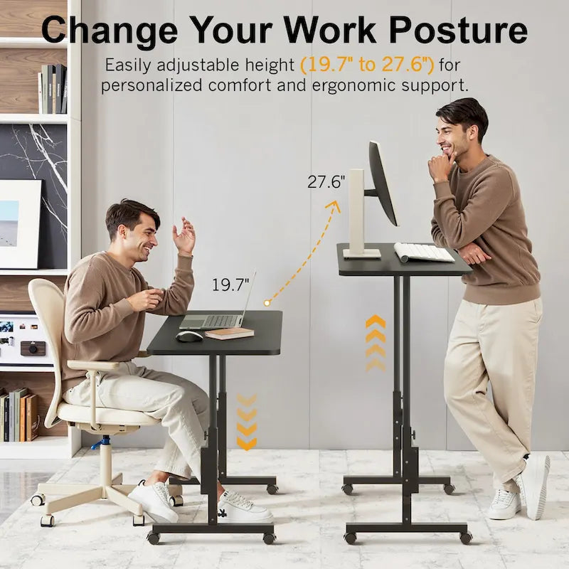Height-Adjustable Rolling Standing Desk with Lockable Wheels